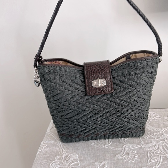 Brighton EUC Raffia Green Woven/Brown Leather Shoulder Bag - Picture 2 of 16